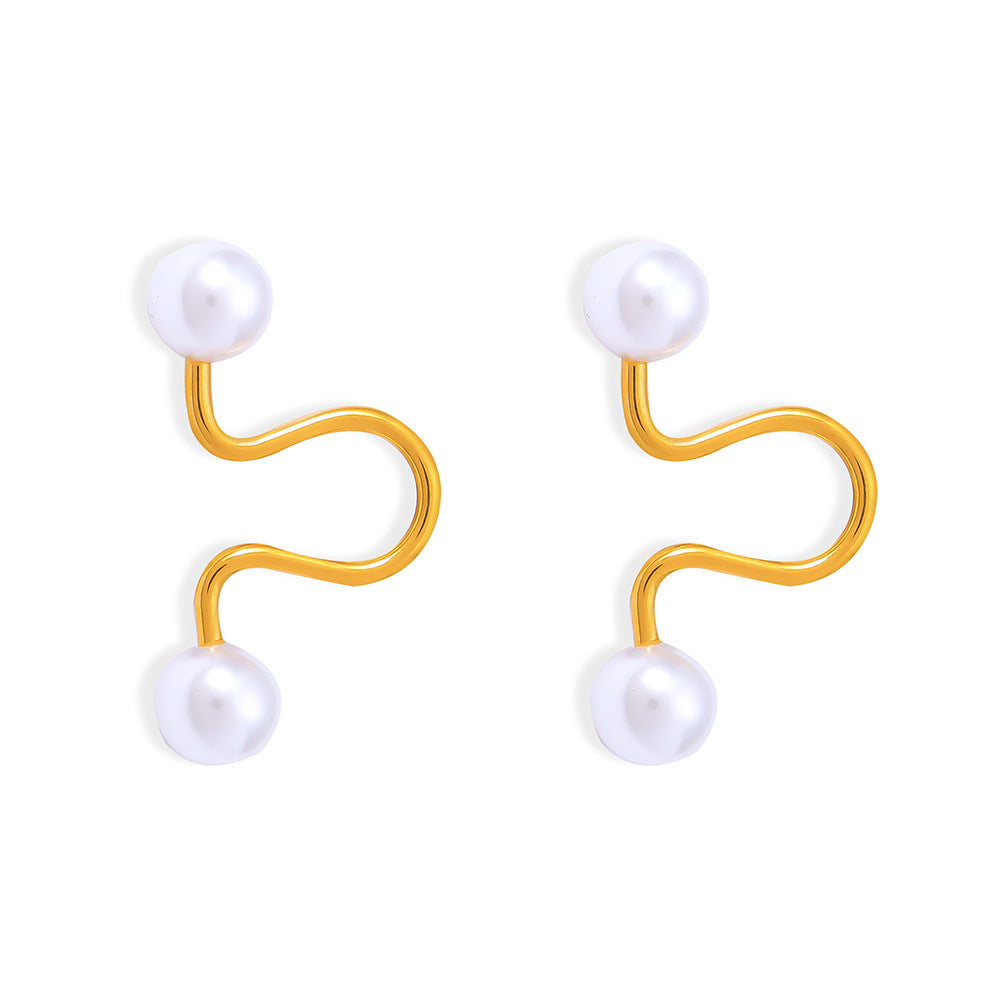 Gold Pearl Curve Earrings