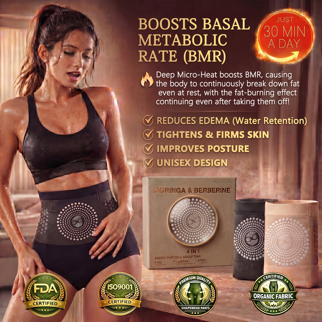 Us2026 Moringa& Berberine 4-In-1Micro Particle Sculpting& Fat-Burn Shorts