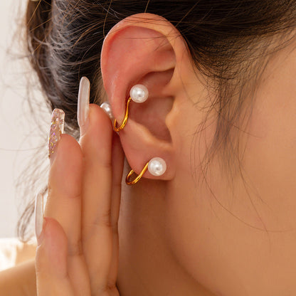 Gold Pearl Curve Earrings