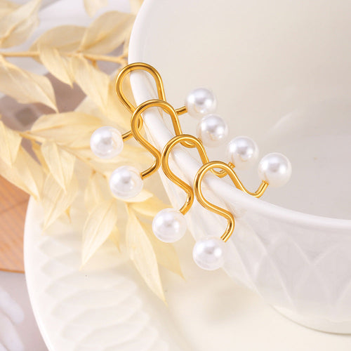 Gold Pearl Curve Earrings