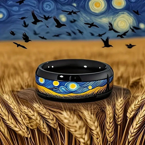 Starry Night Inspired Ceramic Ring
