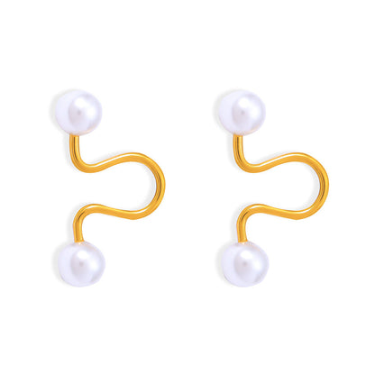 Gold Pearl Curve Earrings
