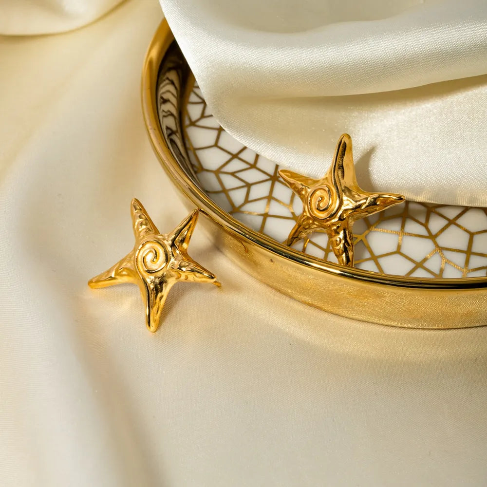 Gold Starfish Stud Earrings