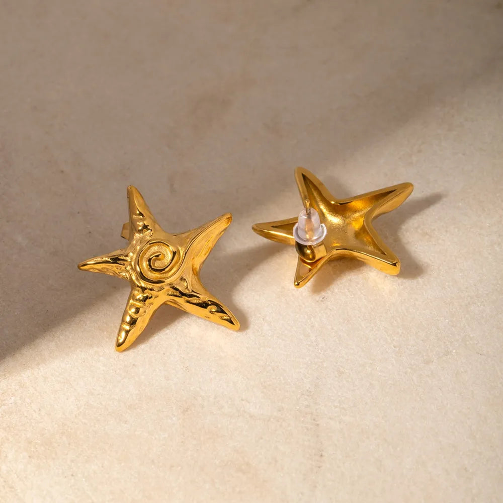 Gold Starfish Stud Earrings